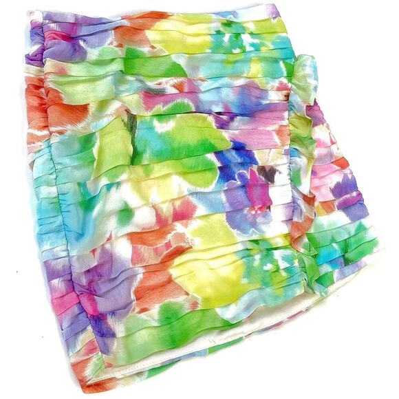 Zara Pastel Watercolor Ruffle Mini Skirt Size M Floral Abstract Painterly Summer - Picture 1 of 16